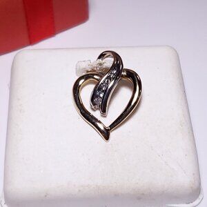 Estate.10ctw Natural Diamond Channel 10Kt 2Tone Swirling Open Heart Pendant23292